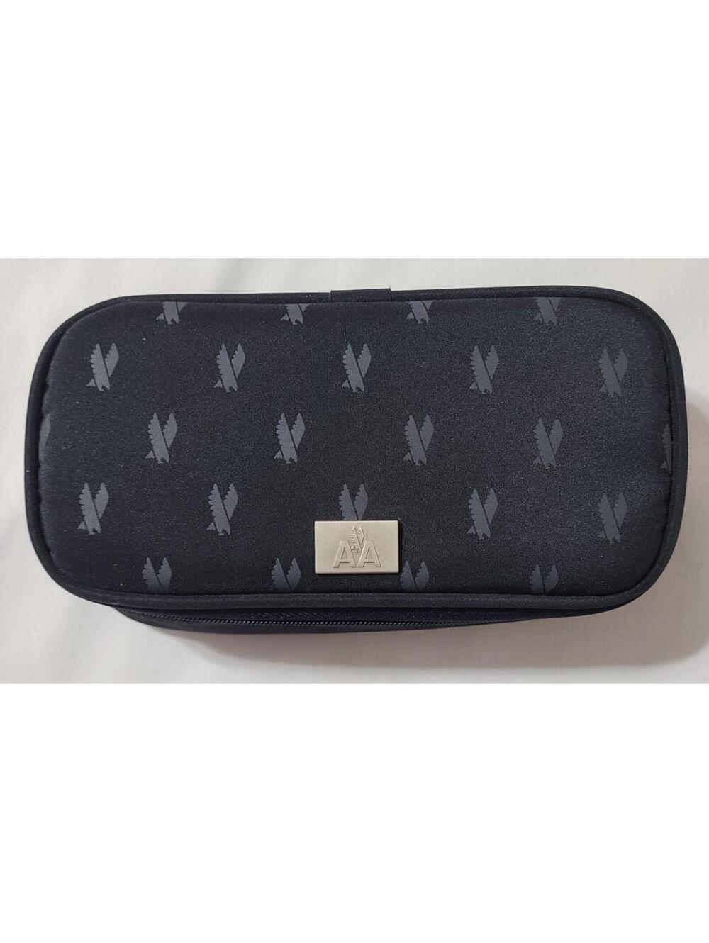 American Airlines Amenity Kit  8"x4"x2" Black All Over Logo Travel Box BAG ONLY